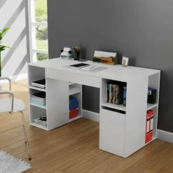 Scrivanie > Dmora Scrivania No bianca 145x59cm con libreria - Carife Bianco
