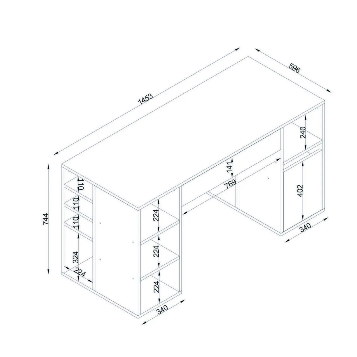 Scrivanie > Dmora Scrivania No bianca 145x59cm con libreria - Carife Bianco