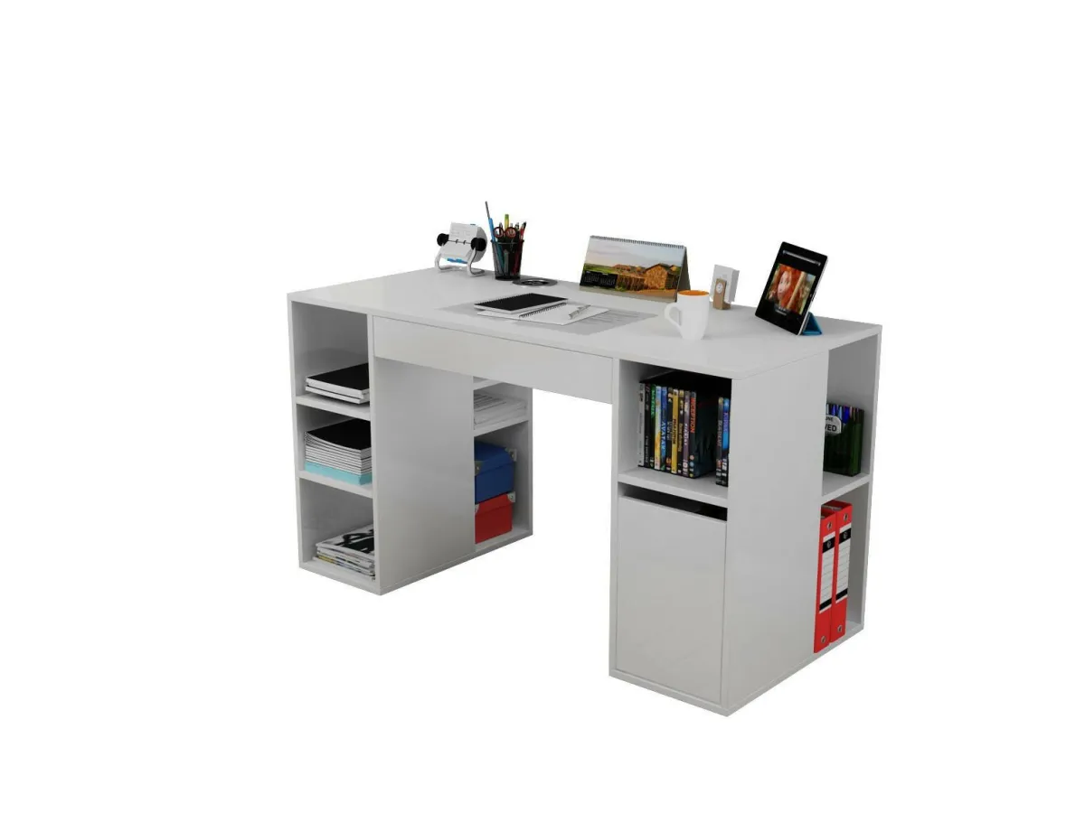 Scrivanie > Dmora Scrivania No bianca 145x59cm con libreria - Carife Bianco