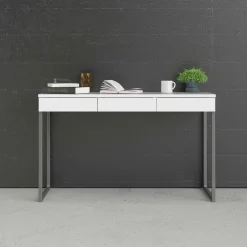 Scrivanie > Dmora Scrivania Pascale, Scrittoio multiuso, Tavolo per ufficio porta PC, Piano di lavoro, 126x52 h77 cm, Bianco Grigio, Bianco