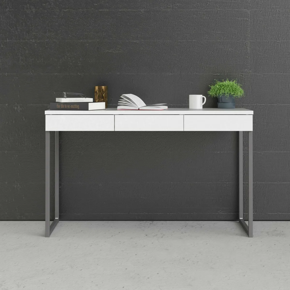 Scrivanie > Dmora Scrivania Pascale, Scrittoio multiuso, Tavolo per ufficio porta PC, Piano di lavoro, 126x52 h77 cm, Bianco Grigio, Bianco