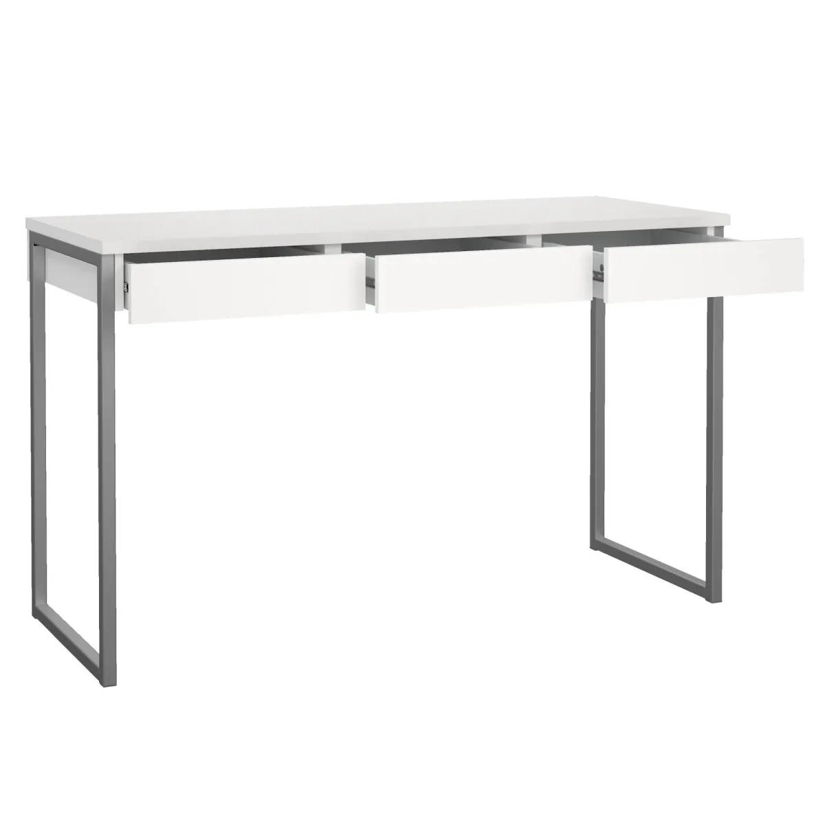 Scrivanie > Dmora Scrivania Pascale, Scrittoio multiuso, Tavolo per ufficio porta PC, Piano di lavoro, 126x52 h77 cm, Bianco Grigio, Bianco