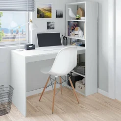 Ufficio|Camera Da Letto > Dmora Scrivania salvaspazio bianca e legno 120x53cm con libreria - Ali Marrone, Bianco Rovere