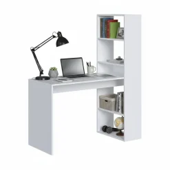 Ufficio|Camera Da Letto > Dmora Scrivania salvaspazio bianca e legno 120x53cm con libreria - Ali Marrone, Bianco Rovere