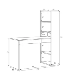 Ufficio|Camera Da Letto > Dmora Scrivania salvaspazio bianca e legno 120x53cm con libreria - Ali Marrone, Bianco Rovere