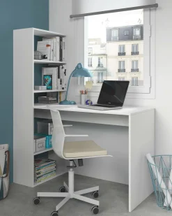 Ufficio|Camera Da Letto > Dmora Scrivania salvaspazio bianca e legno 120x53cm con libreria - Ali Marrone, Bianco Rovere