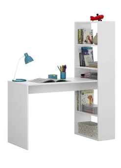 Ufficio|Camera Da Letto > Dmora Scrivania salvaspazio bianca e legno 120x53cm con libreria - Ali Marrone, Bianco Rovere