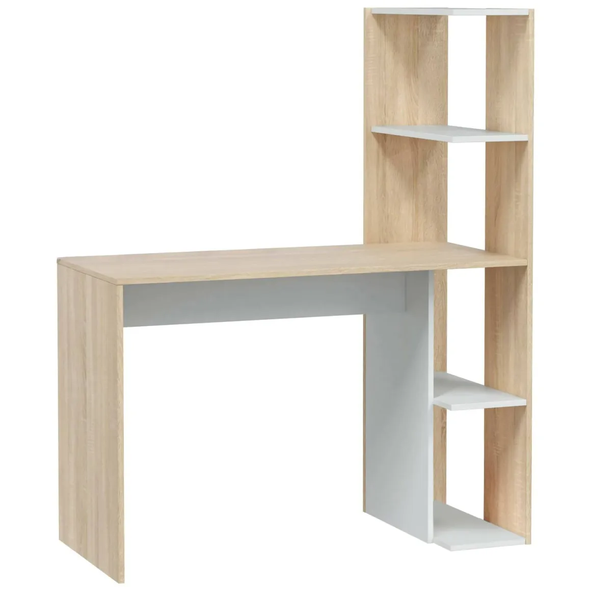 Scrivania salvaspazio bianca e rovere 110x52cm con libreria - Abba