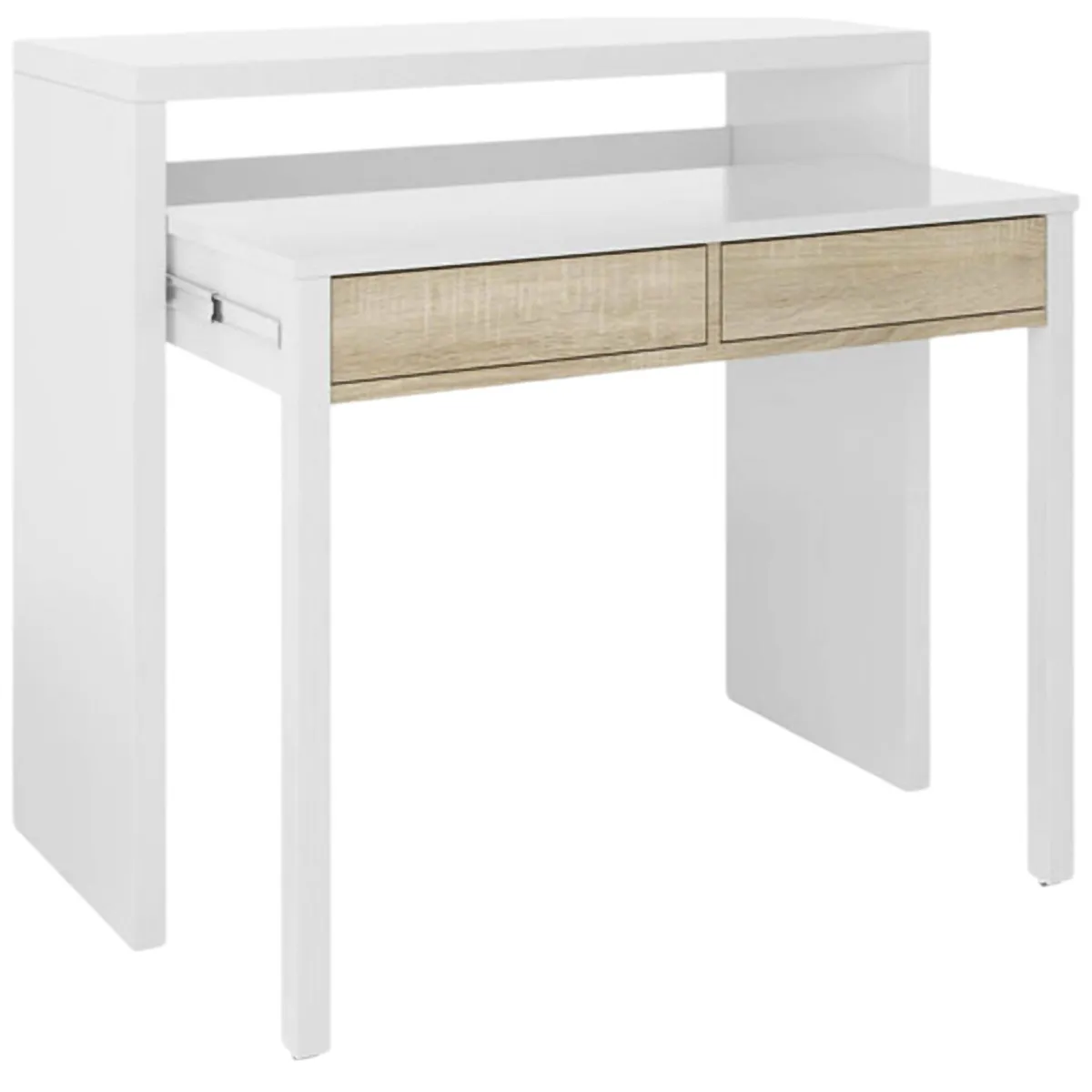 Salotto|Scrivanie > Dmora Scrivania salvaspazio bianca e rovere 98x36cm con 2 cassetti - Andriy Marrone, Bianco Rovere