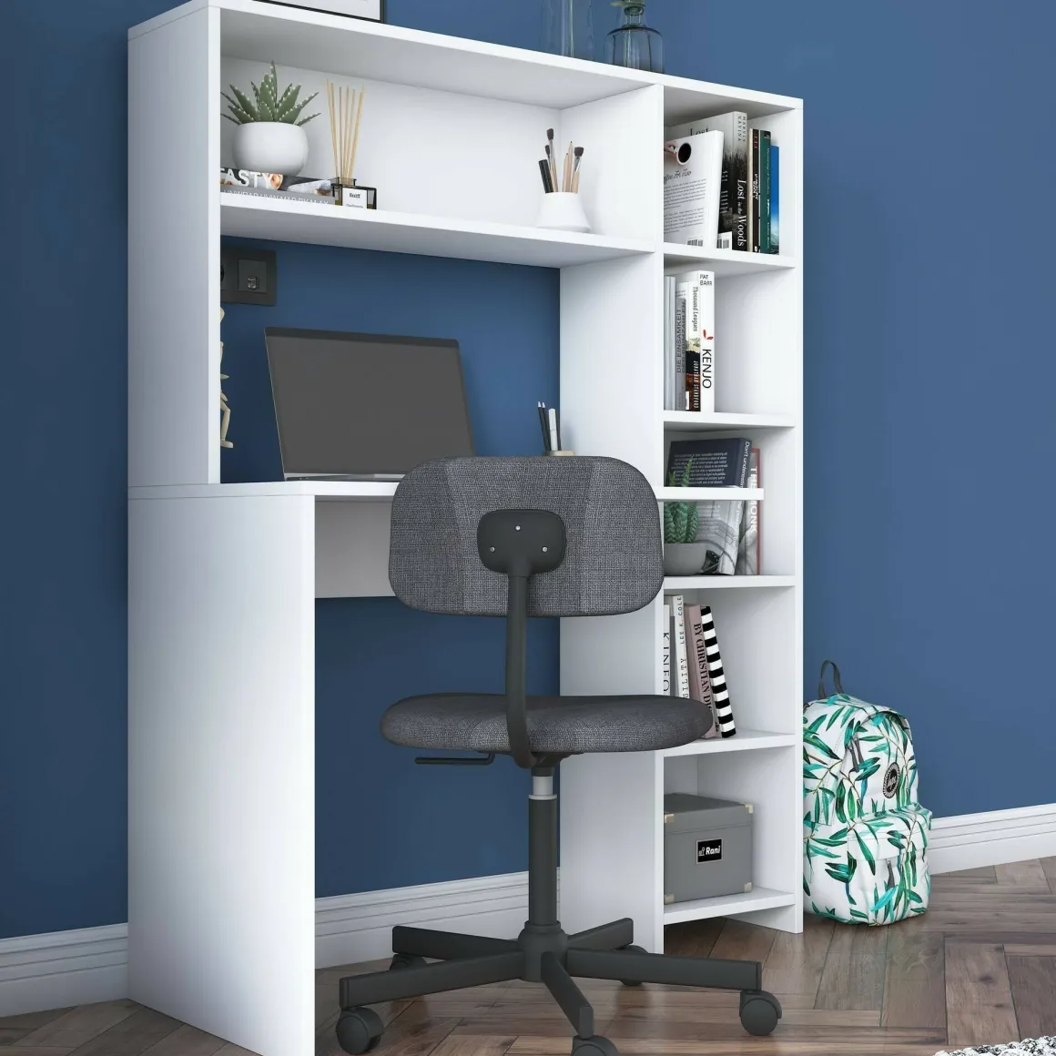 Scrivania studio bianca 113x40cm con libreria - Arapaho