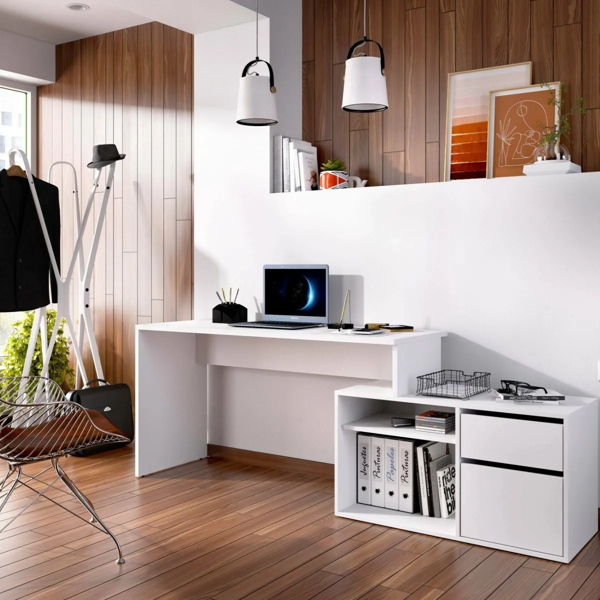 Ufficio|Camera Da Letto > Dmora Scrivania ufficio bianca 139x92cm con 1 cassetto - Andor Bianco