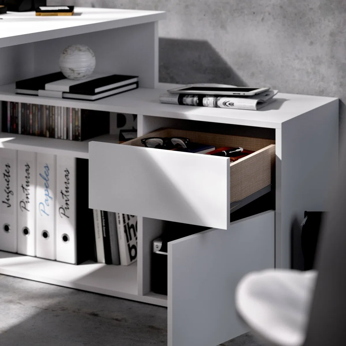 Ufficio|Camera Da Letto > Dmora Scrivania ufficio bianca 139x92cm con 1 cassetto - Andor Bianco