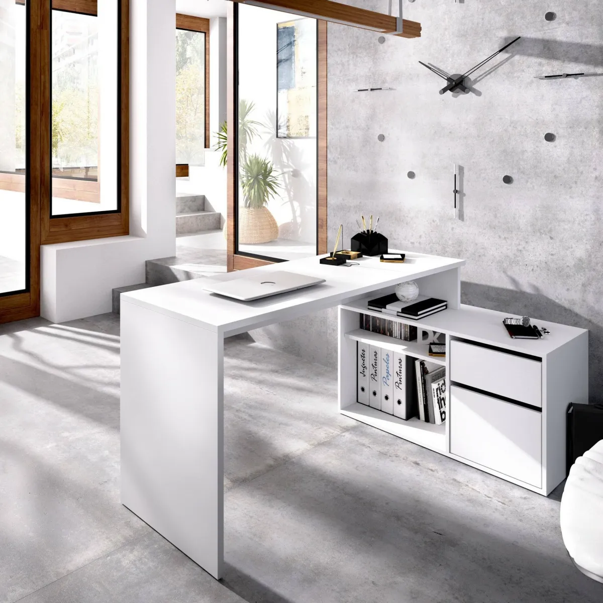 Ufficio|Camera Da Letto > Dmora Scrivania ufficio bianca 139x92cm con 1 cassetto - Andor Bianco