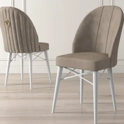 Sedia Beige Bianco 6 Sedie Imbottito, Peso Supportato 120 kg - Perillis