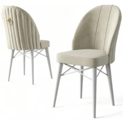 Sedia Bianco Crema Bianco 6 Sedie Imbottito, Peso Supportato 120 kg - Perillis
