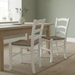 Sedie > Dmora Sedia Bianco 2 Sedie Colore Seduta Bianco, - Catone Beige Paglia, Bianco