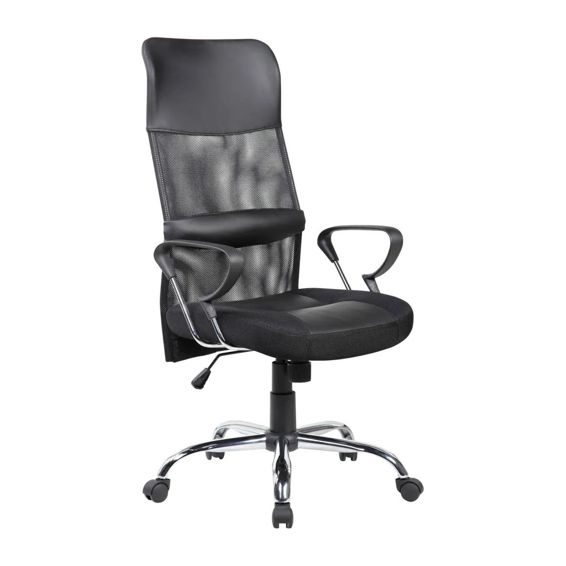 Sedia con ruote da ufficio imbottita con braccioli in tessuto nera - Ateleta