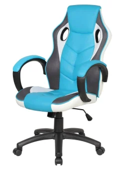 Sedia con ruote imbottita con braccioli in ecopelle azzurra e bianca - Urbana