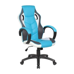 Sedia con ruote imbottita con braccioli in ecopelle azzurra e bianca - Urbana