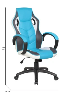 Sedia con ruote imbottita con braccioli in ecopelle azzurra e bianca - Urbana