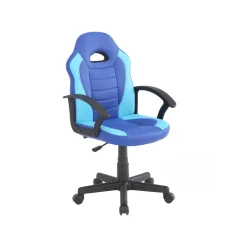 Sedia con ruote imbottita con braccioli in ecopelle blu e azzurra - Miranda