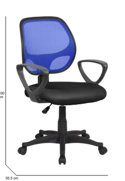 Sedia con ruote imbottita con braccioli in ecopelle nera e blu - Filiberta