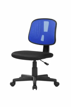 Ufficio|Sedie Con Ruote > Dmora Sedia da computer con ruote imbottita con braccioli in ecopelle nera e blu - Cefeo Nero, Blu