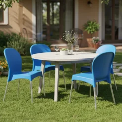 Sedia da Esterno Azzurro 4 Sedie Impilabile, Peso Supportato 120 kg Made in Italy - Eclectic