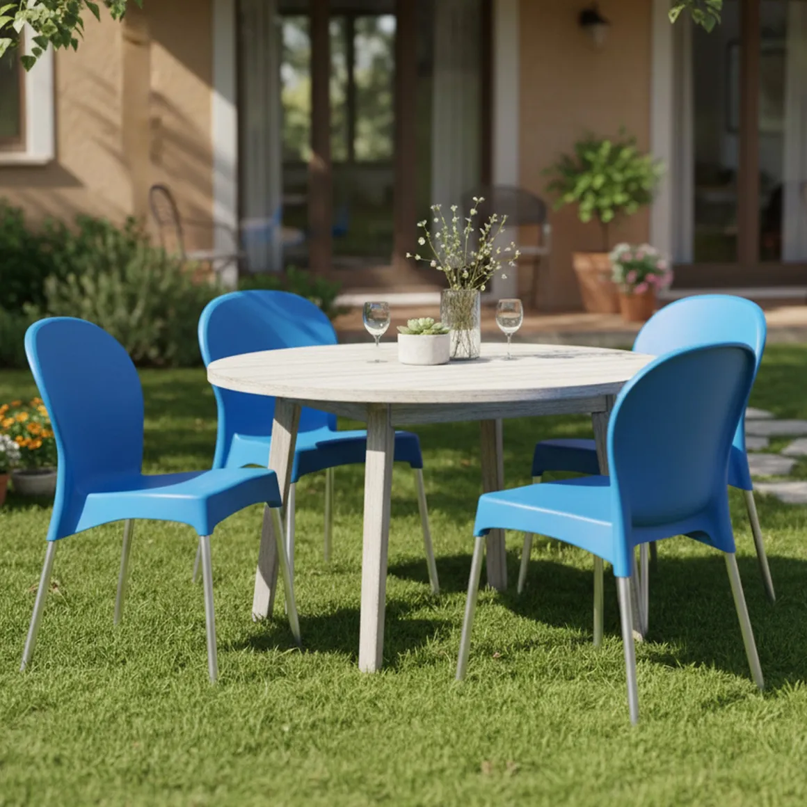 Sedia da Esterno Azzurro 4 Sedie Impilabile, Peso Supportato 120 kg Made in Italy - Eclectic