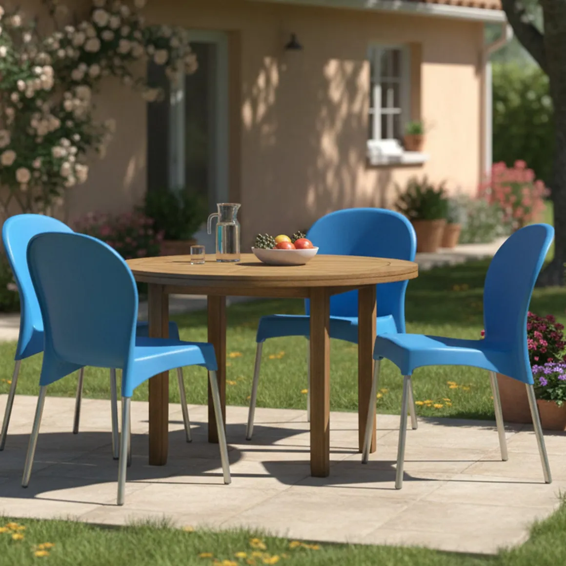 Sedia da Esterno Azzurro 4 Sedie Impilabile, Peso Supportato 120 kg Made in Italy - Eclectic