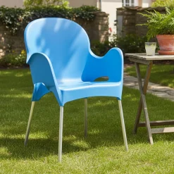 Sedia da Esterno Azzurro una Sedia Impilabile, Braccioli Made in Italy - Vashti