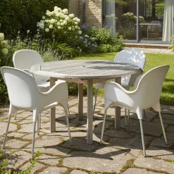 Sedie Da Esterno|Sedie > Dmora Sedia da Esterno 4 Sedie Impilabile, Braccioli Made in Italy - Raimund Beige