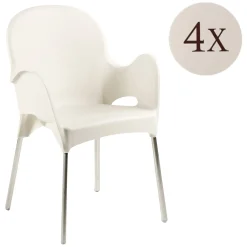 Sedie Da Esterno|Sedie > Dmora Sedia da Esterno 4 Sedie Impilabile, Braccioli Made in Italy - Raimund Beige