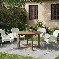 Sedie Da Esterno|Sedie > Dmora Sedia da Esterno 4 Sedie Impilabile, Braccioli Made in Italy - Raimund Beige