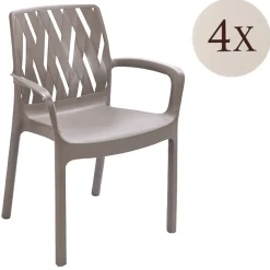 Sedia da Esterno Beige 4 Sedie Impilabile, Braccioli Made in Italy - Rumley