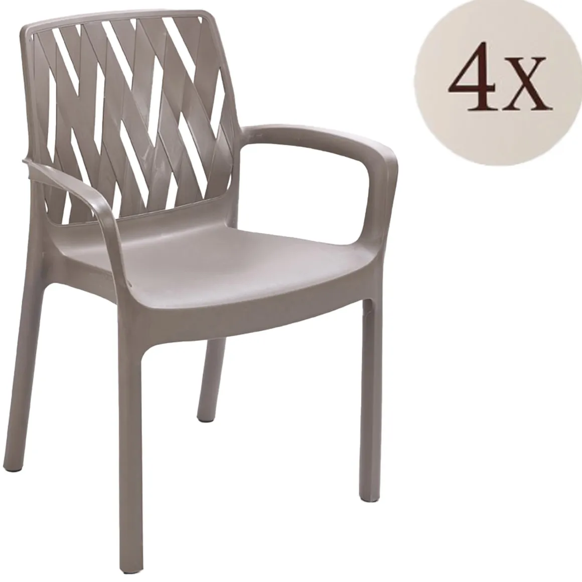 Sedia da Esterno Beige 4 Sedie Impilabile, Braccioli Made in Italy - Rumley