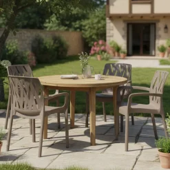 Sedia da Esterno Beige 4 Sedie Impilabile, Braccioli Made in Italy - Rumley