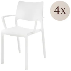 Sedia da Esterno Bianco 4 Sedie Braccioli, Peso Supportato 120 kg Made in Italy - Cambon