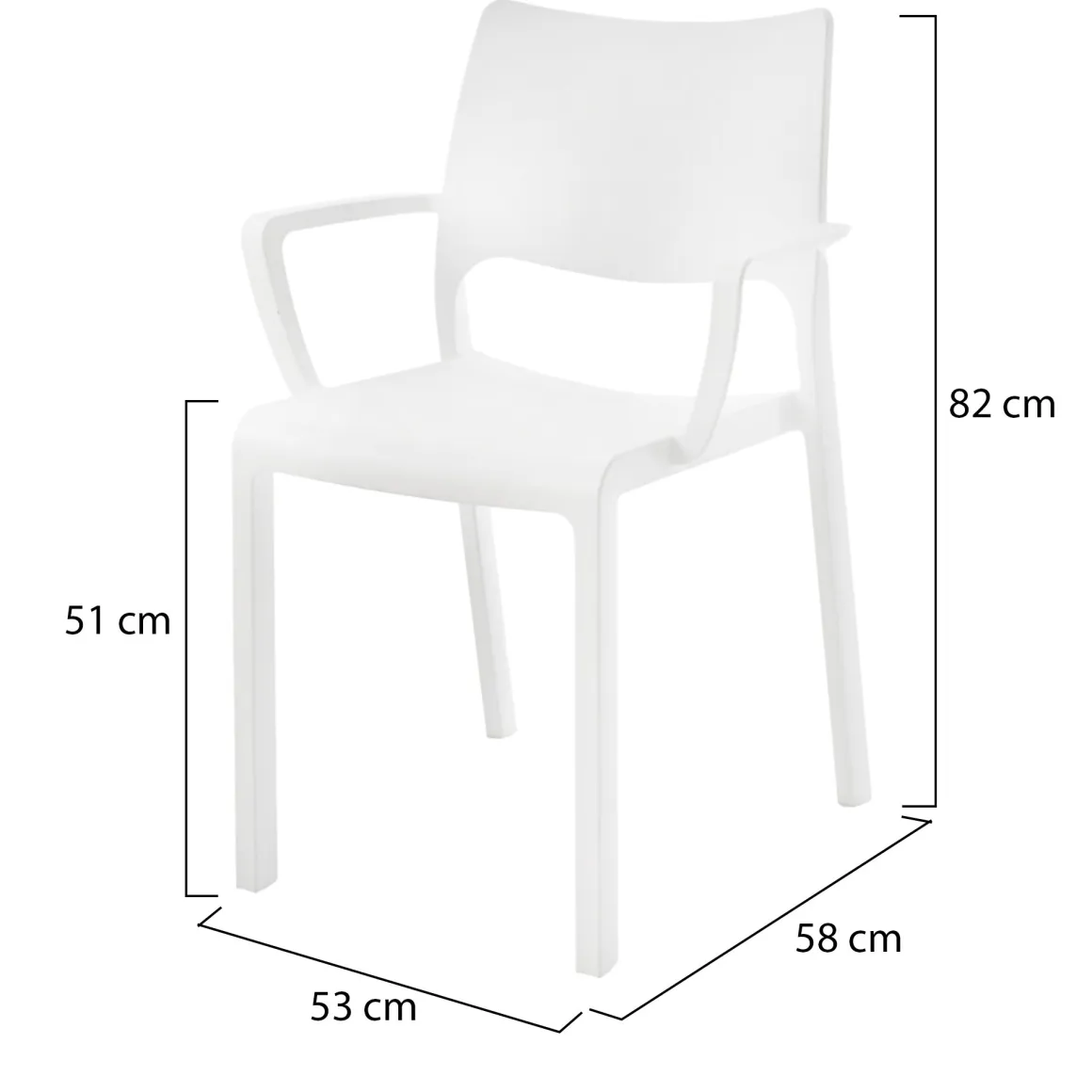 Sedie Da Esterno|Sedie > Dmora Sedia da Esterno 4 Sedie Braccioli, Peso Supportato 120 kg Made in Italy - Hero Bianco
