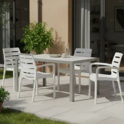 Sedia da Esterno Bianco 4 Sedie Impilabile, Braccioli Made in Italy - Excel