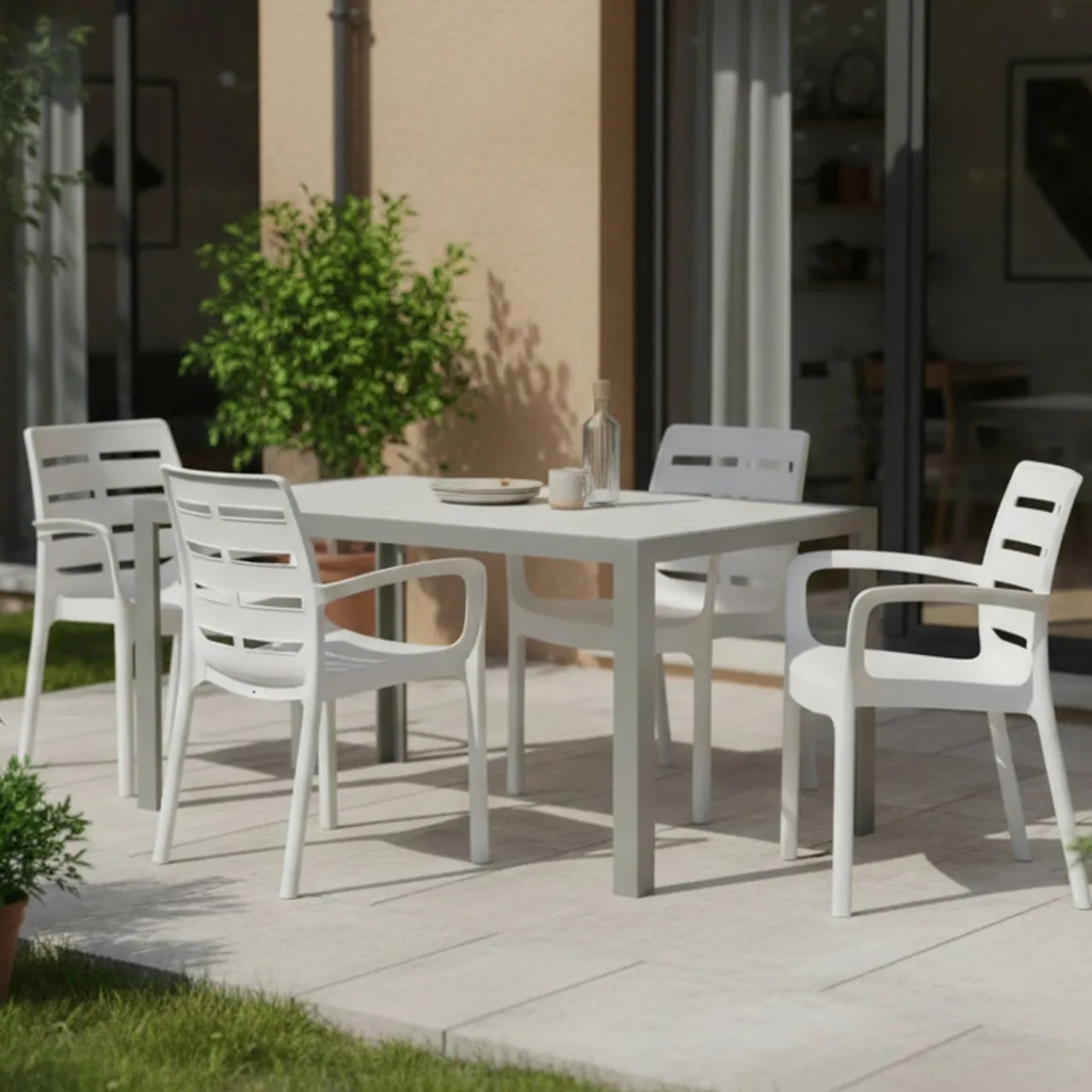 Sedie Da Esterno|Sedie > Dmora Sedia da Esterno 4 Sedie Impilabile, Braccioli Made in Italy - Raimund Bianco
