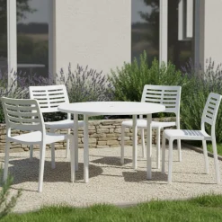 Sedie Da Esterno|Sedie > Dmora Sedia da Esterno 4 Sedie Impilabile, Peso Supportato 120 kg Made in Italy - Eclectic Bianco