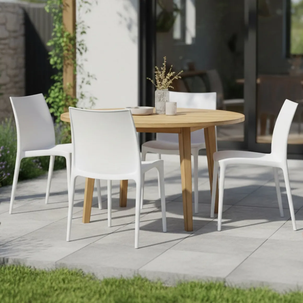 Sedie Da Esterno|Sedie > Dmora Sedia da Esterno 4 Sedie Peso Supportato 120 kg, Colore Seduta Made in Italy - Montivilla Bianco