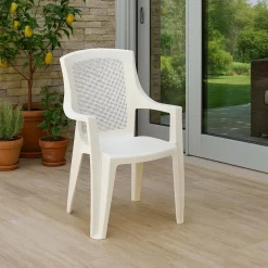 Sedia da Esterno Bianco una Sedia Impilabile, Braccioli - Masainas