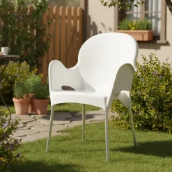 Sedia da Esterno Bianco una Sedia Impilabile, Braccioli Made in Italy - Vashti