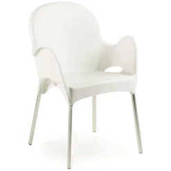 Sedia da Esterno Bianco una Sedia Impilabile, Braccioli Made in Italy - Vashti