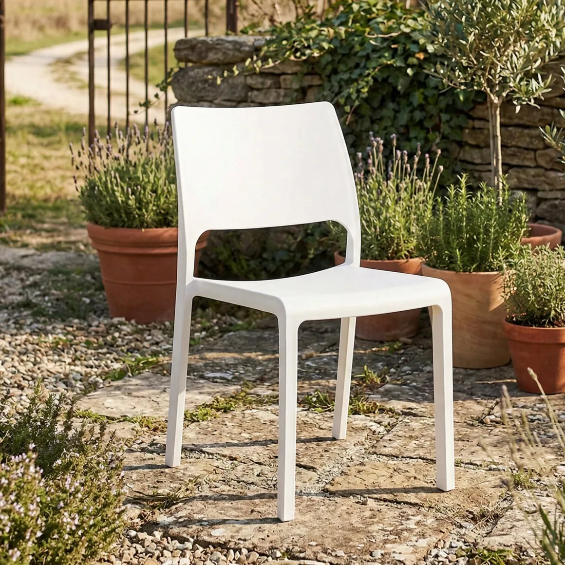 Sedie Da Esterno|Sedie > Dmora Sedia da Esterno una Sedia Impilabile, Peso Supportato 120 kg Made in Italy - Grover Bianco