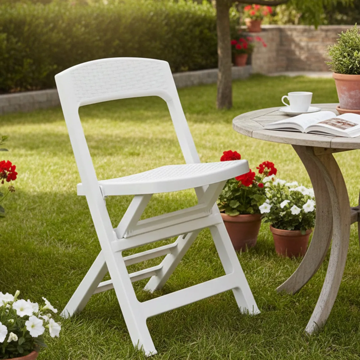 Sedia da Esterno Bianco una Sedia Pieghevole, Colore Seduta Bianco - Sanzeno