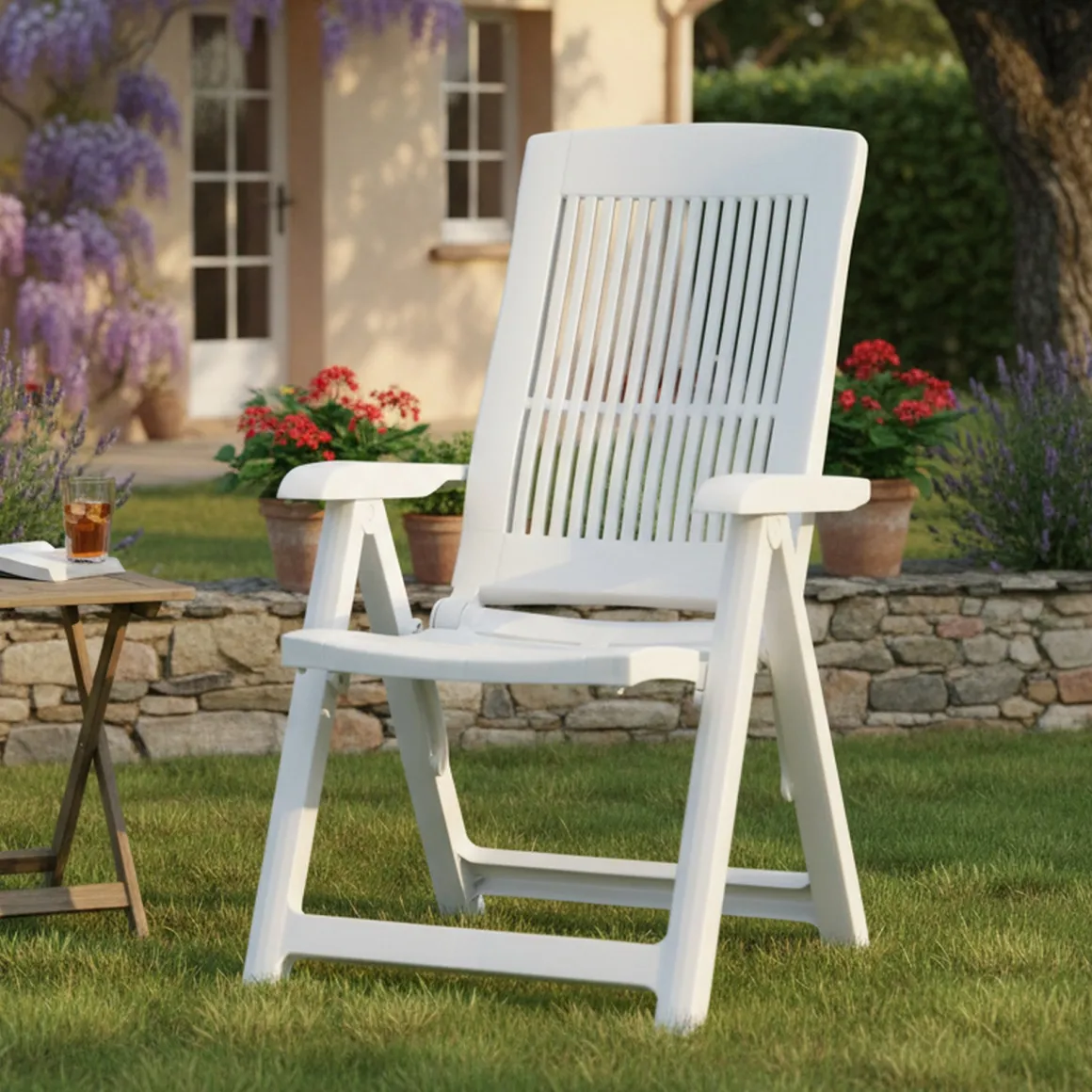 Sedie Da Esterno|Sedie > Dmora Sedia da Esterno una Sedia Schienale Reclinabile, Multiposizione Made in Italy - Halsell Bianco