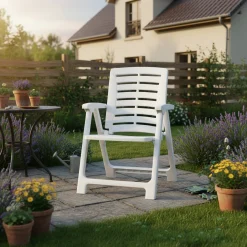 Sedia da Esterno Bianco una Sedia Schienale Reclinabile, Multiposizione Made in Italy - Wadley